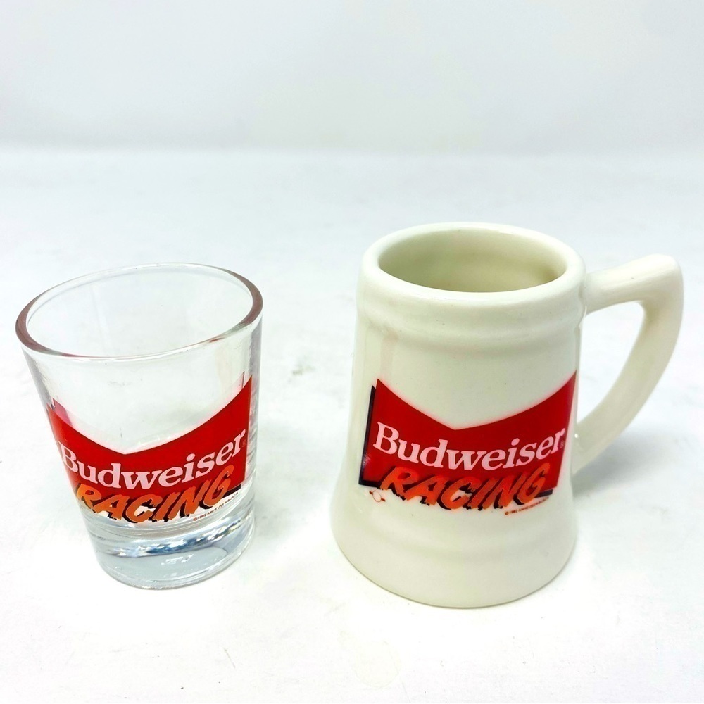 Set Of 2 1992 Budweiser Racing Shot Glasses 2oz